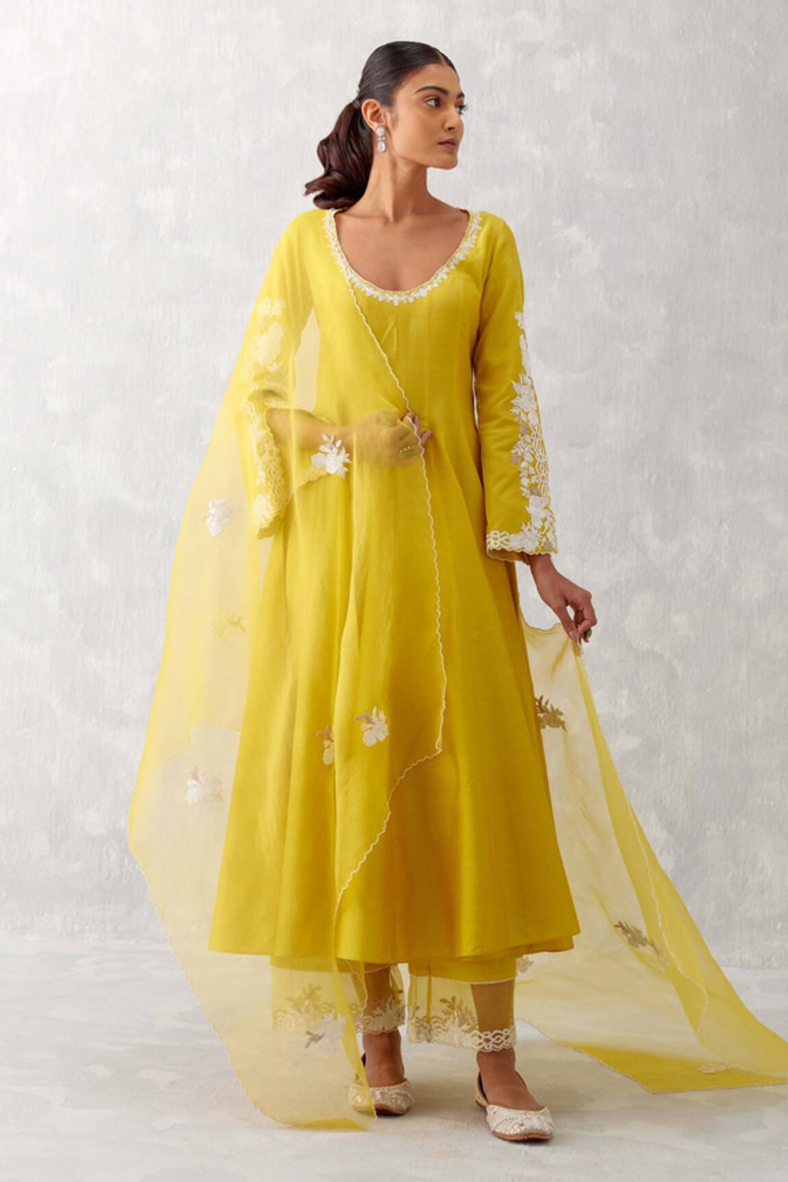 Devnaagri Slit Sleeve Embroidered Anarkali Palazzo Set