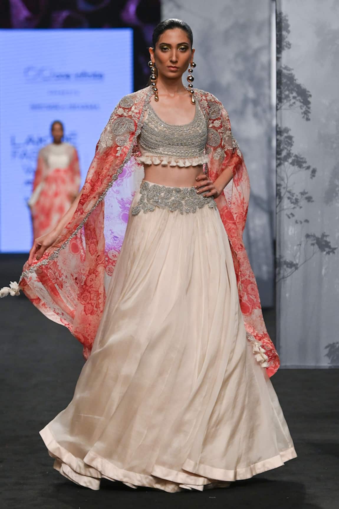 Bhumika Sharma Blossom Print Cape Lehenga Set