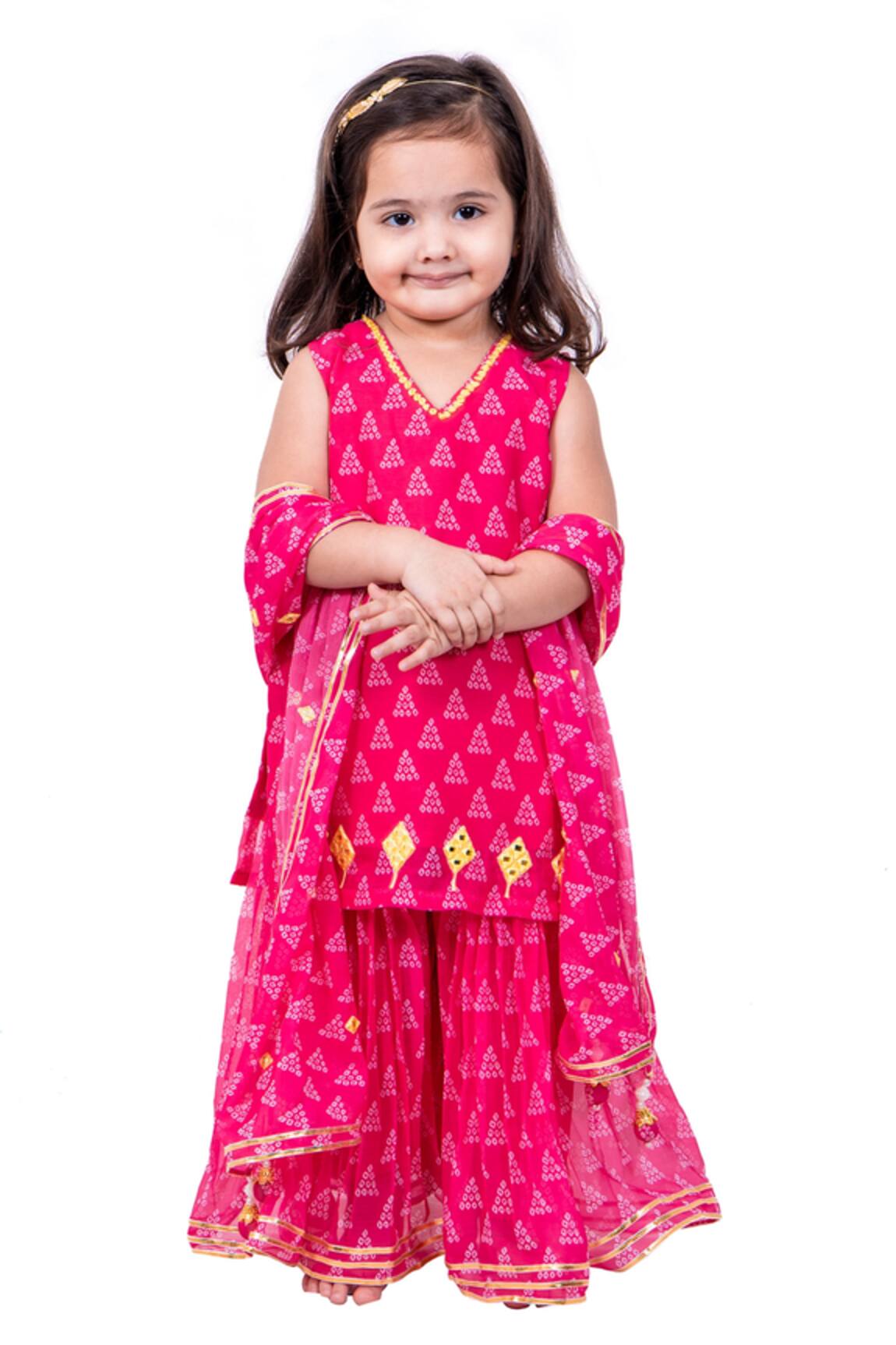 Vivedkids Bandhani Print Kurta Sharara Set