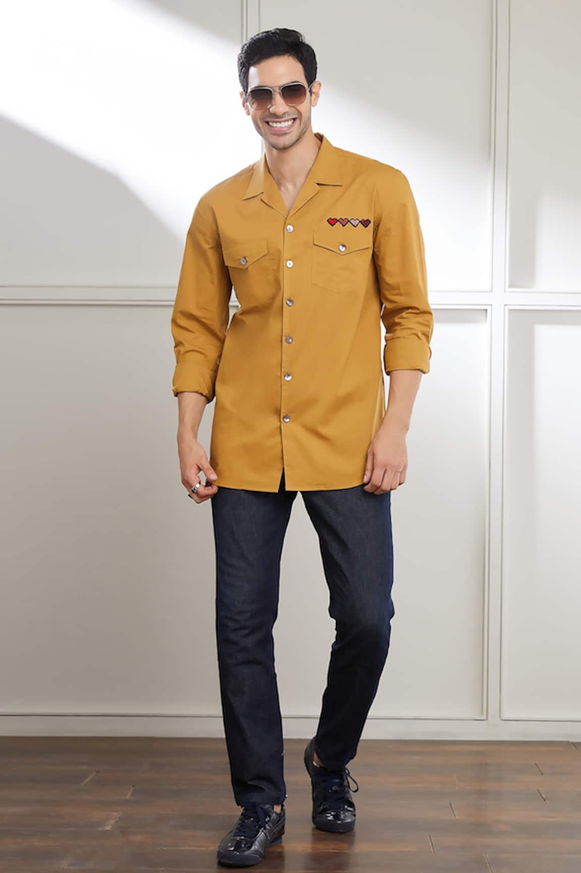 Seven Placement Heart Embroidered Shirt 
