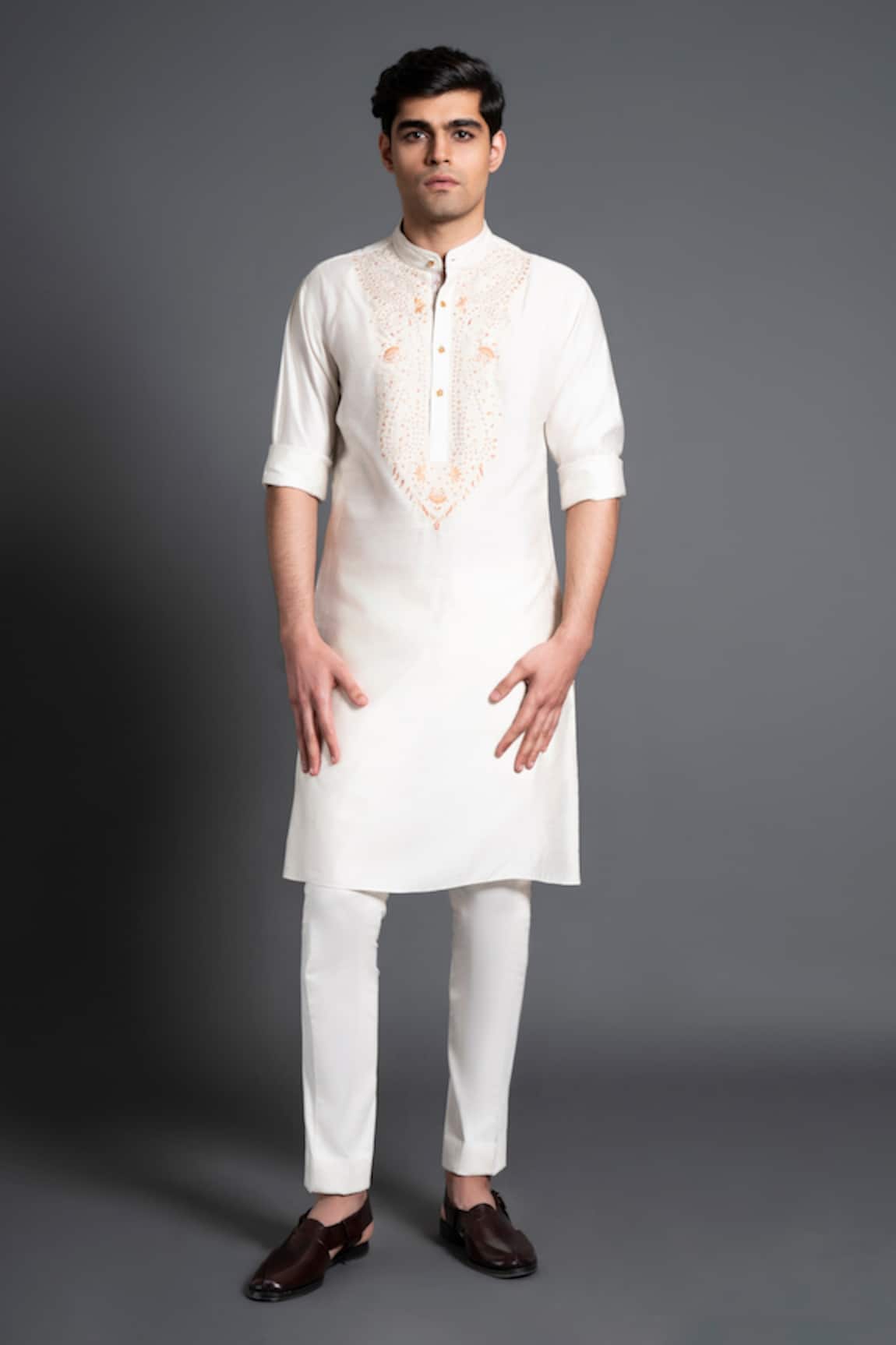 Raghavendra Rathore Jodhpur Silk Embroidered Yoke Kurta 