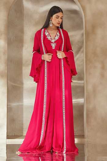 Seema Thukral Embroidered Neckline Jumpsuit & Jacket Set 