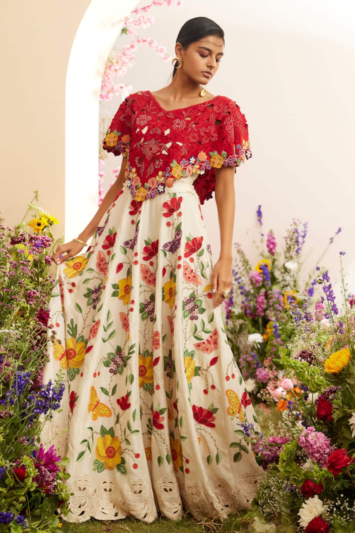 Chandrima Cutwork & Bead Embroidered Poncho 