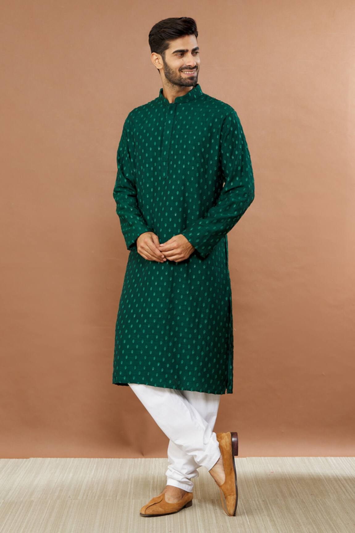 Aham-Vayam Maharaja Embroidered Kurta & Churidar Set 