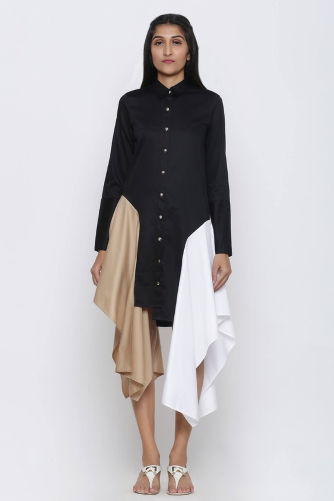 Escape By Aishwarya Colorblock Draped Shirt Dress 
