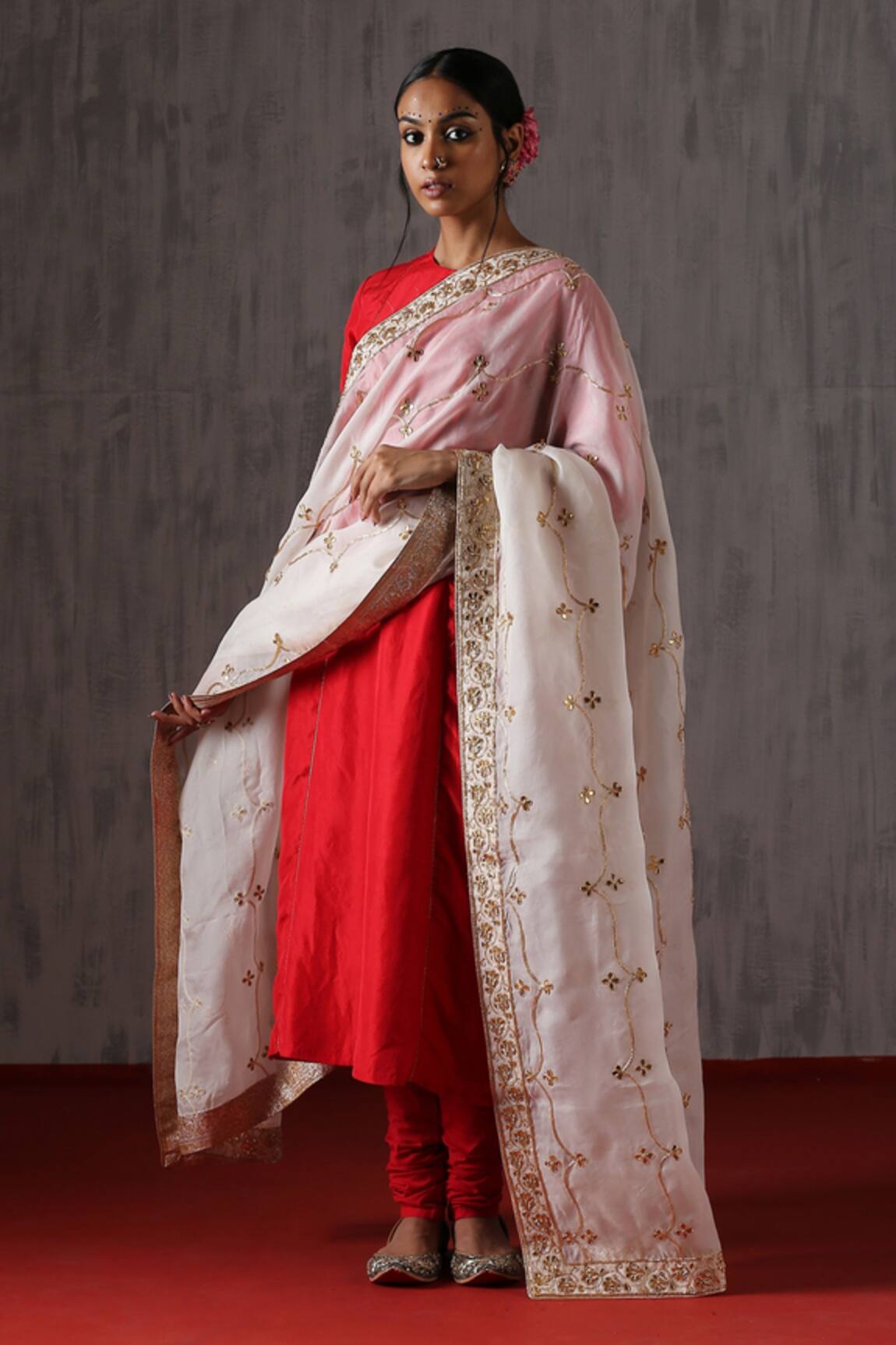 Weaver Story Organza Hand Embroidered Dupatta 
