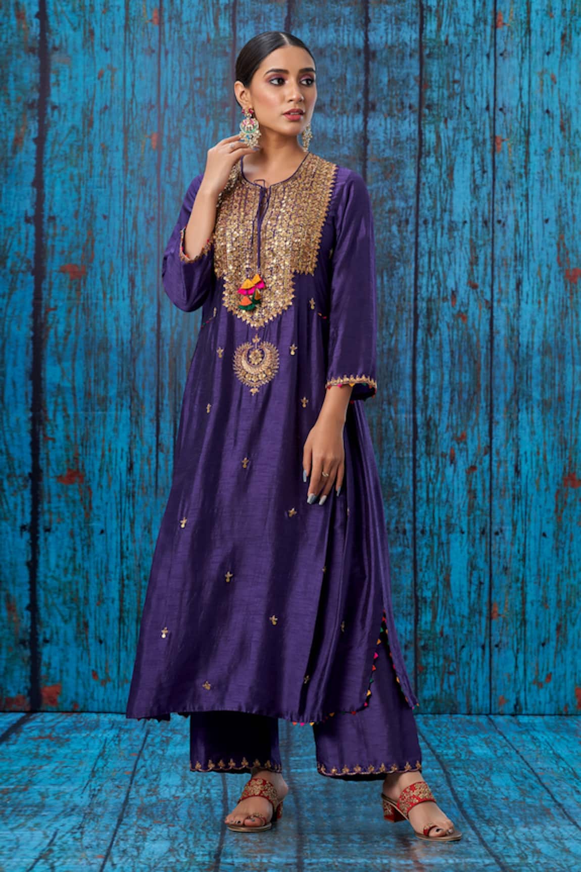 Label Niti Bothra Silk Round Neck Kurta And Palazzo Set