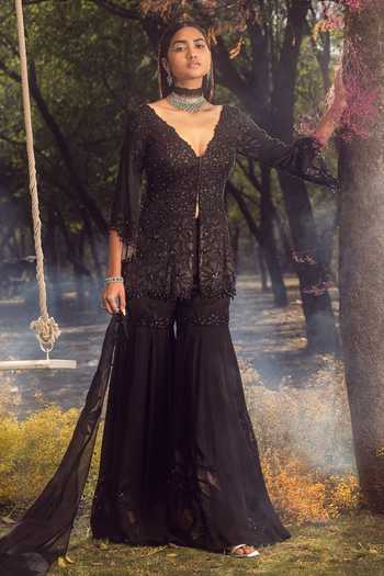 Nitika Gujral Sequin Flower Embroidered Kurta Gharara Set 