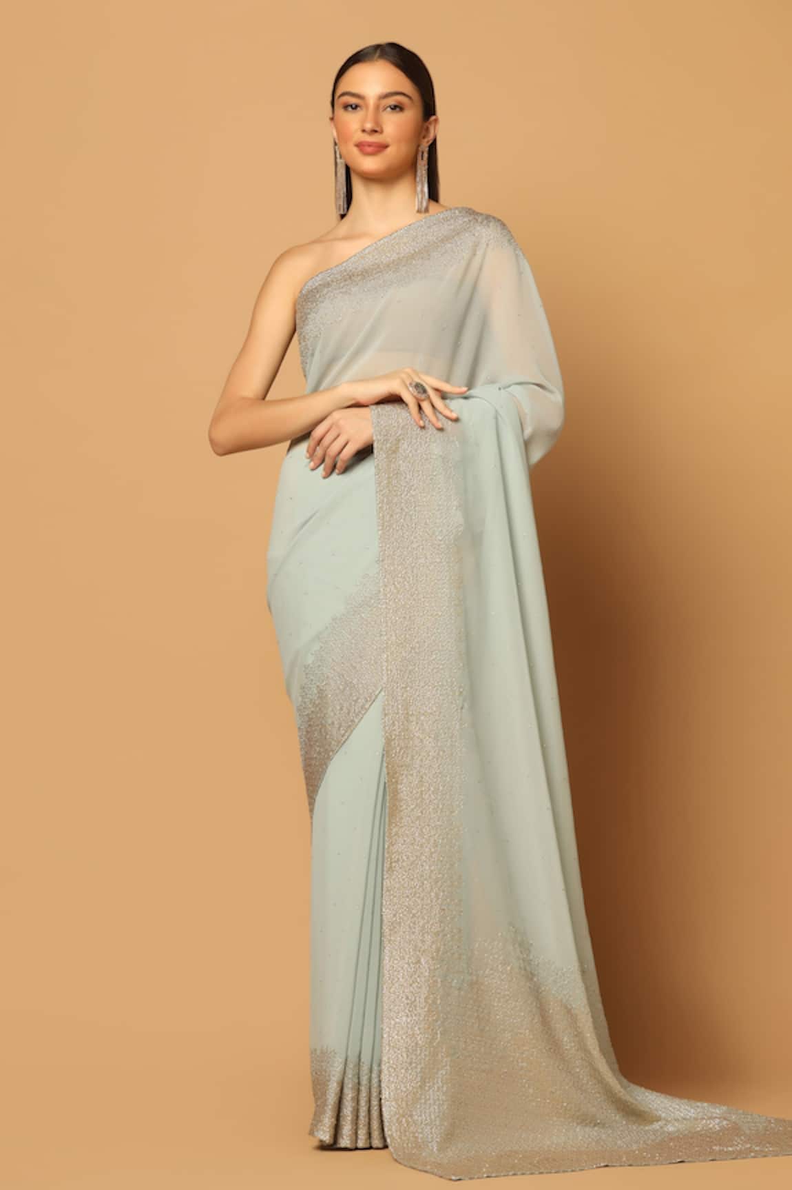 Two Sisters By Gyans Sequin Border Embroidered Saree With Unstitched Blouse Fabric