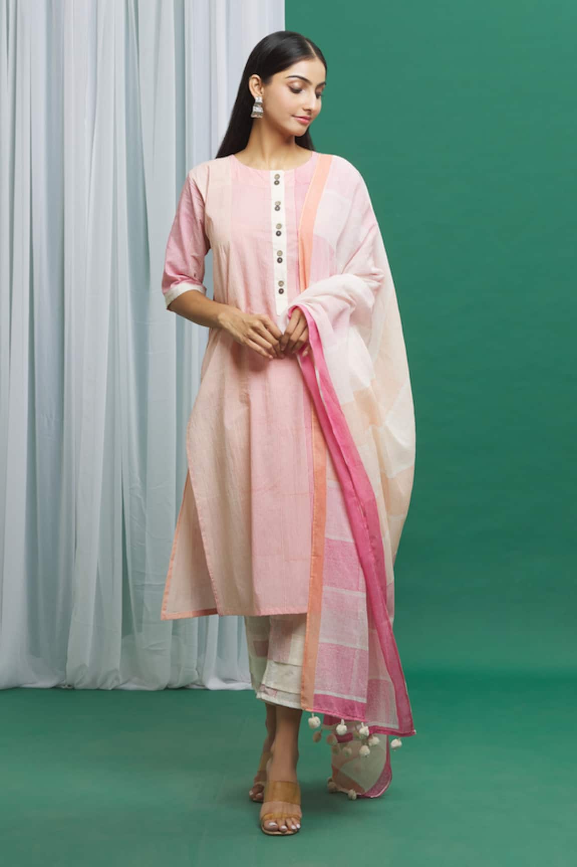 Banana Labs Cotton Stripe Pattern Kurta & Pant Set 