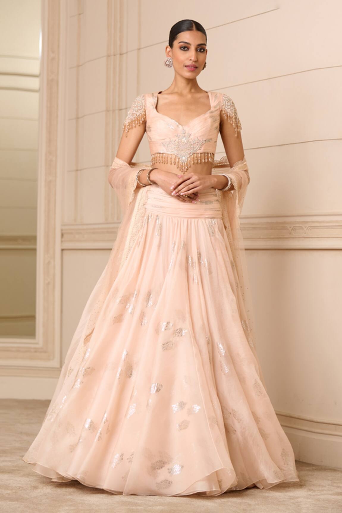 Tarun Tahiliani Organza Floral Foil Print Lehenga Set