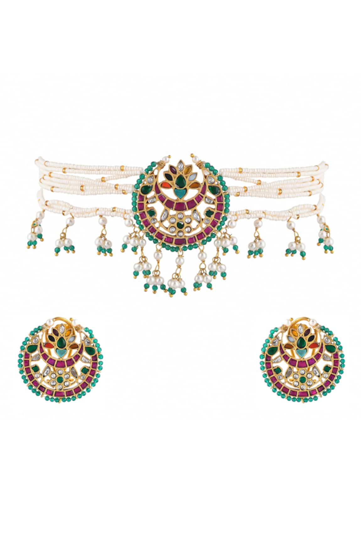 Ajooni Jewels Navratan Kundan Embellished Choker Set