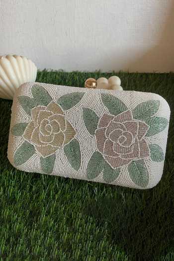 Kreivo By Vamanshi Damania Ivory Rosette Beads Embellished Clutch