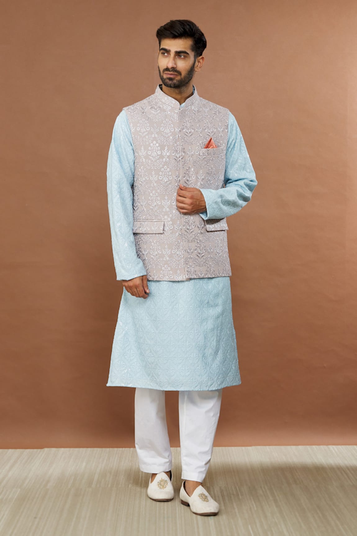 Aham-Vayam Mayur Van Embroidered Nehru Jacket