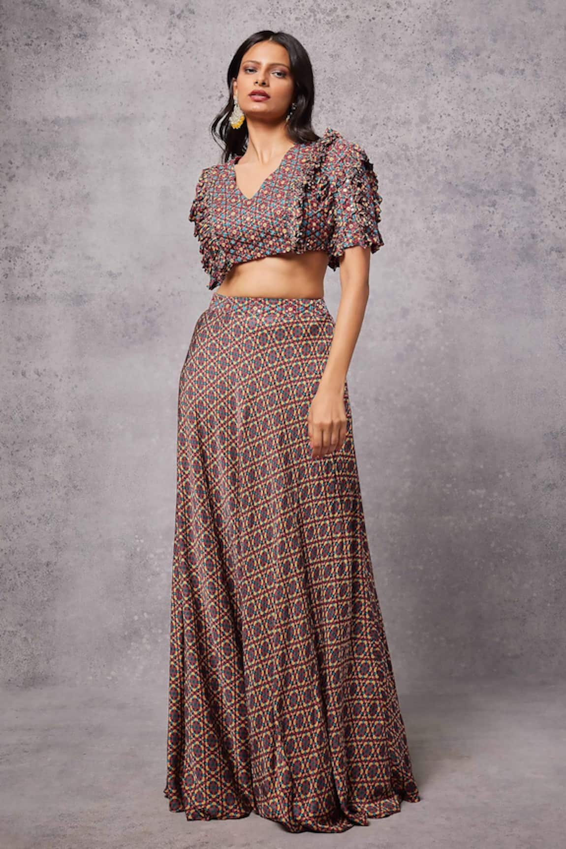 Senren by Eshana Raut Kaleidoscope Print Blouse With Lehenga