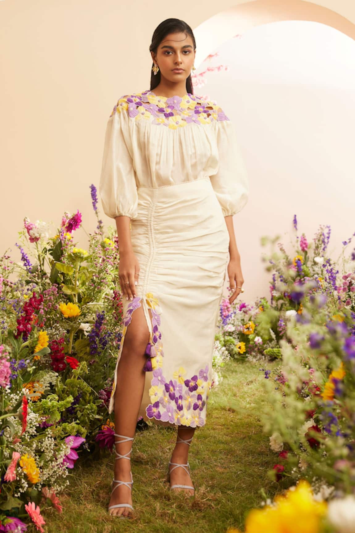 Chandrima Pansy Patch Work Yoke Top