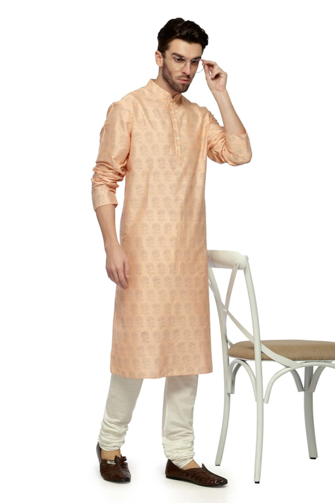 A!A By Abrar Ali Silk Katan Printed Kurta & Churidar Set