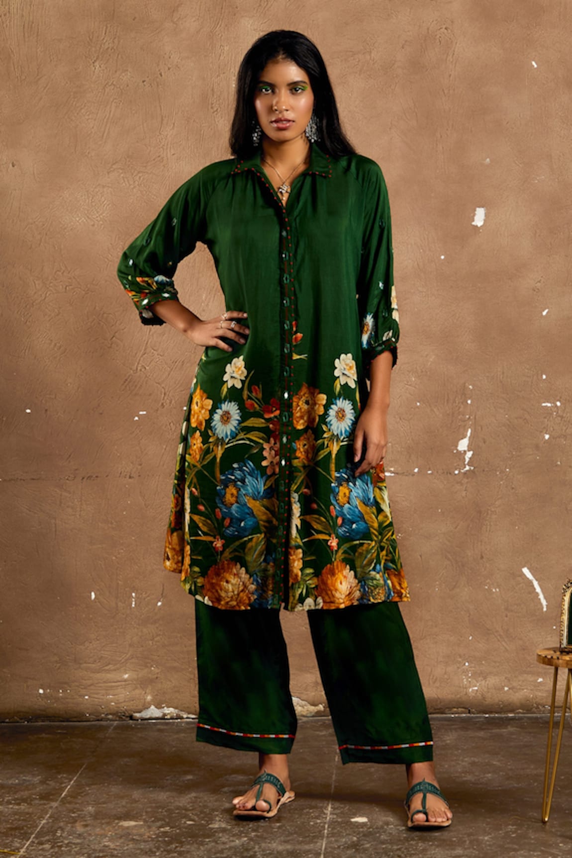 Label Kinjal Modi Mirror Work Placket Tunic & Pant Set