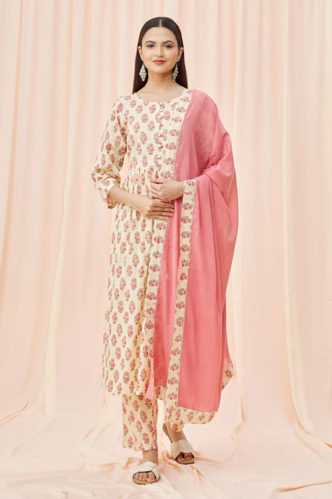 Samyukta Singhania Floral Print Cotton Kurta & Palazzo Set