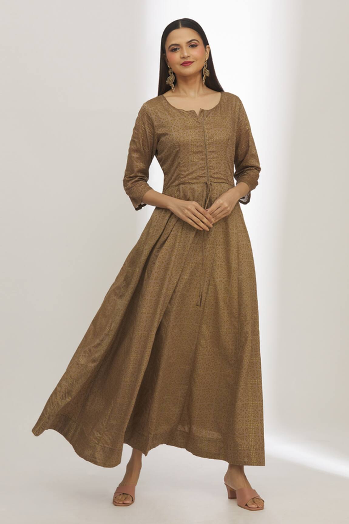 Adara Khan Chanderi Floral Print Dress