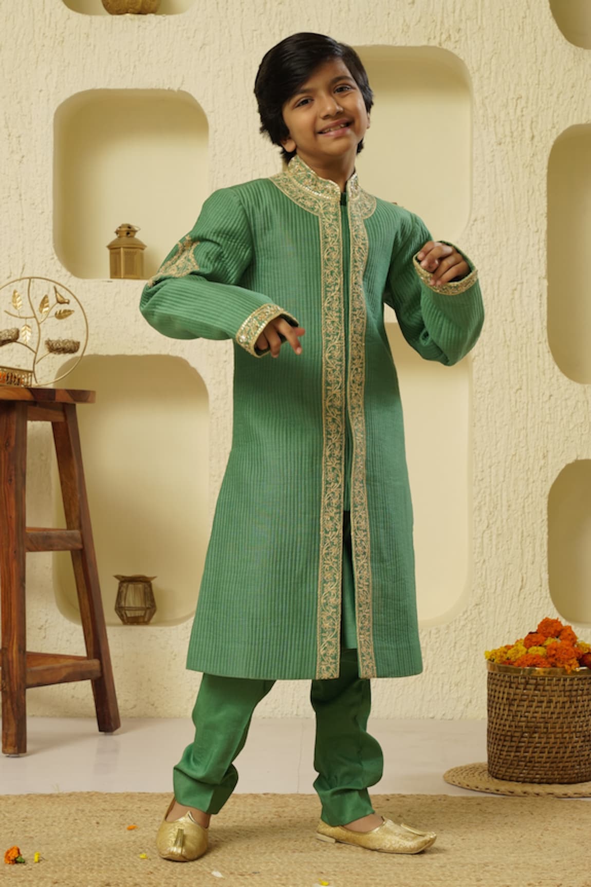 Rar studio - Kids Dori Embroidered Quilted Sherwani Set