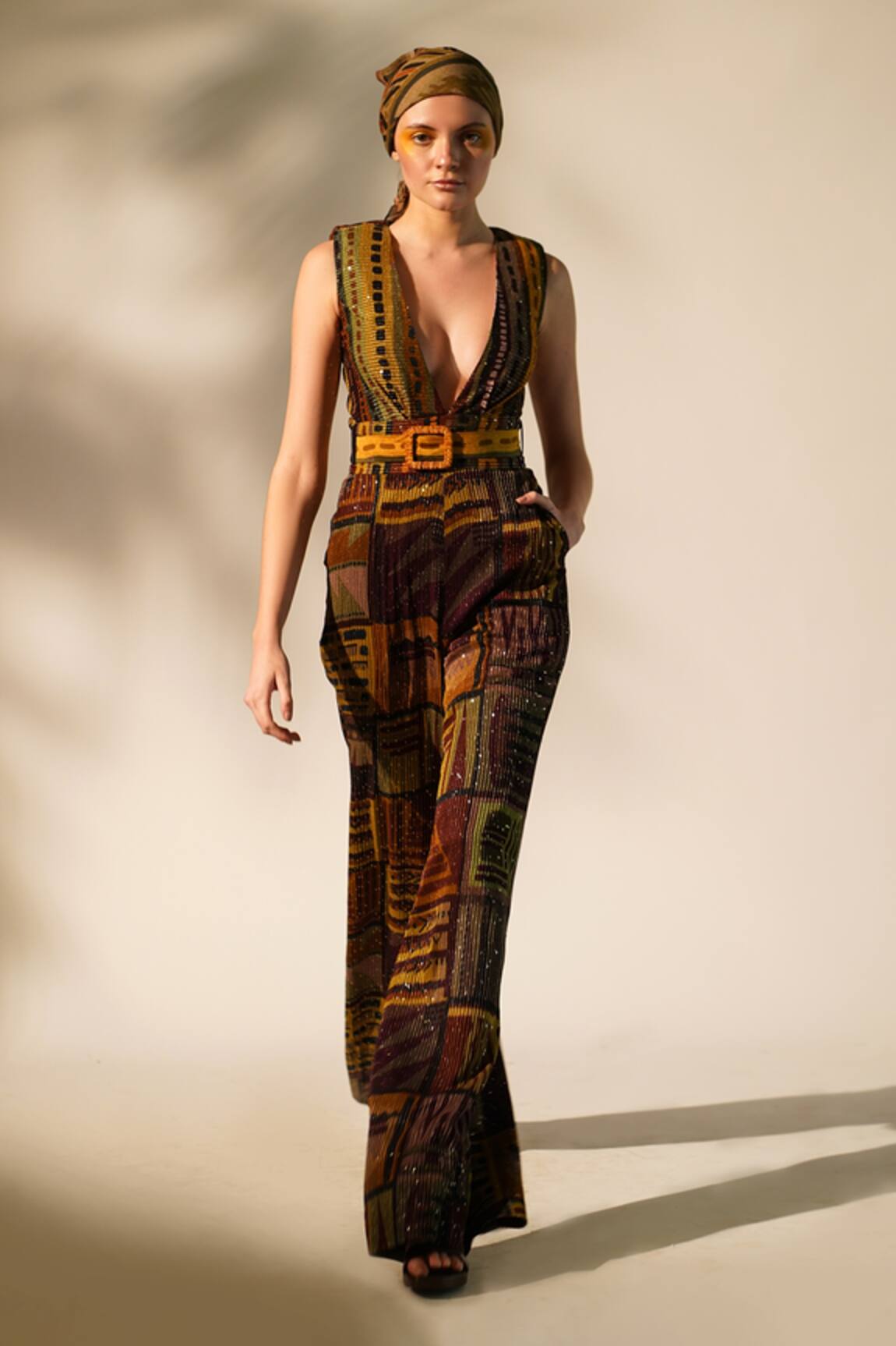 Nikita Mhaisalkar Abstract Pattern Jumpsuit With Belt 