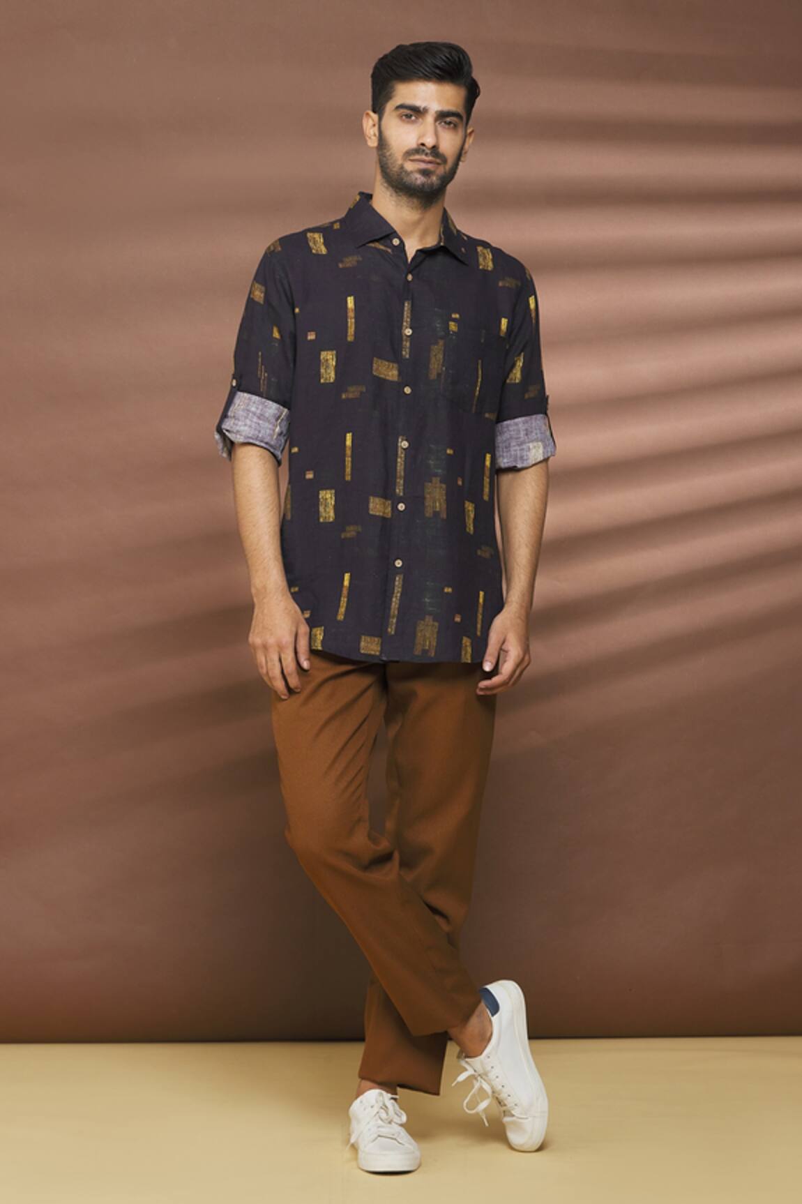 Linen Bloom Linen Metallic Stripe Print Shirt