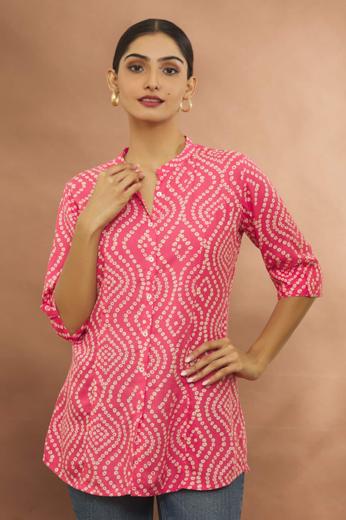 Khwaab by Sanjana Lakhani Bandhani Print Tab Sleeve Shirt