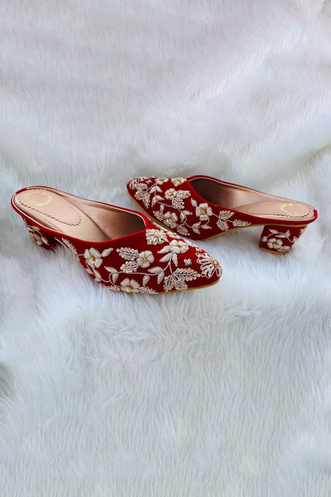 Rajasthani Stuff Kirmi Velvet Embroidered Mule Block Heels