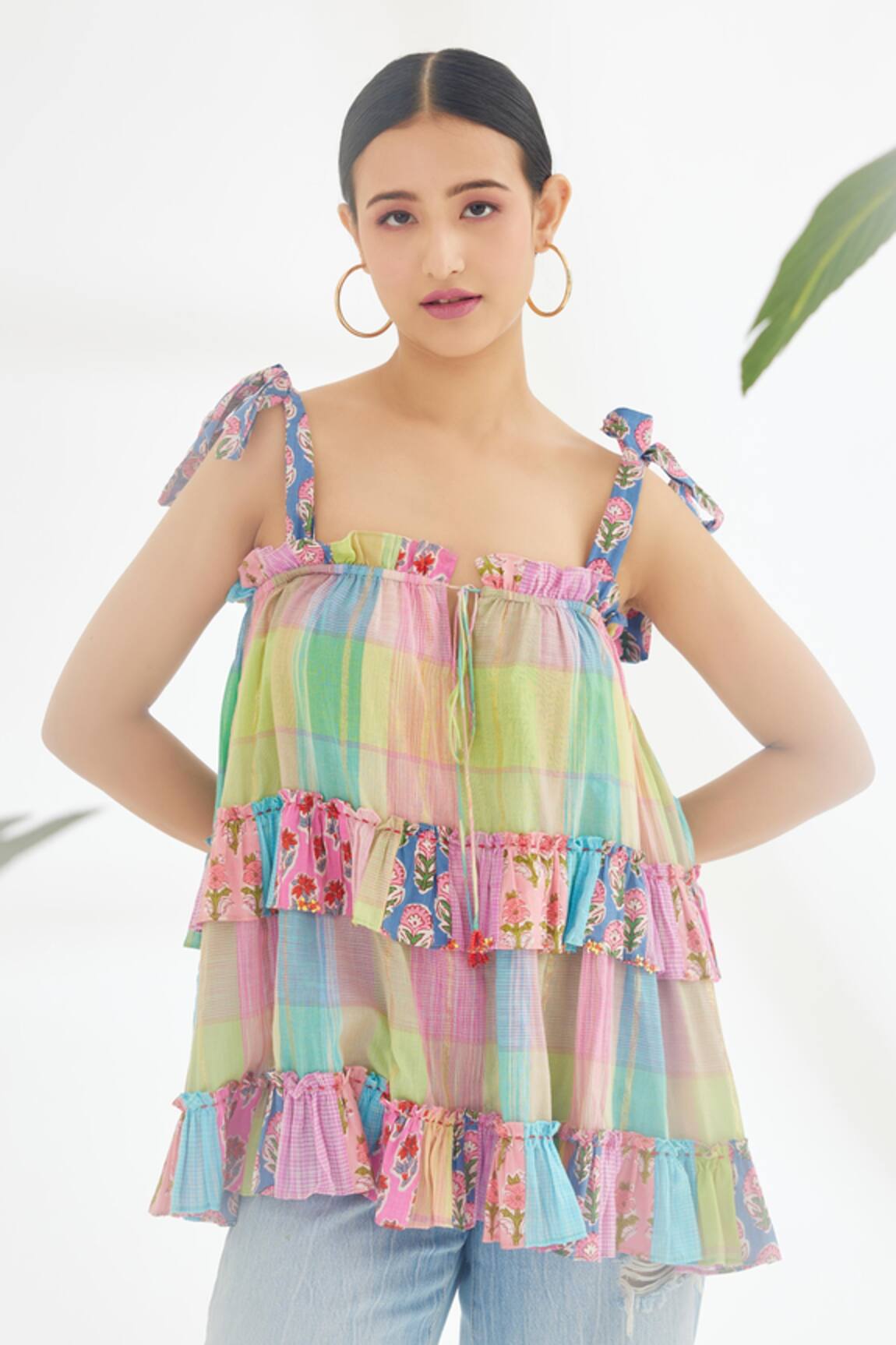 Nikasha Checkered Pattern Strap Top