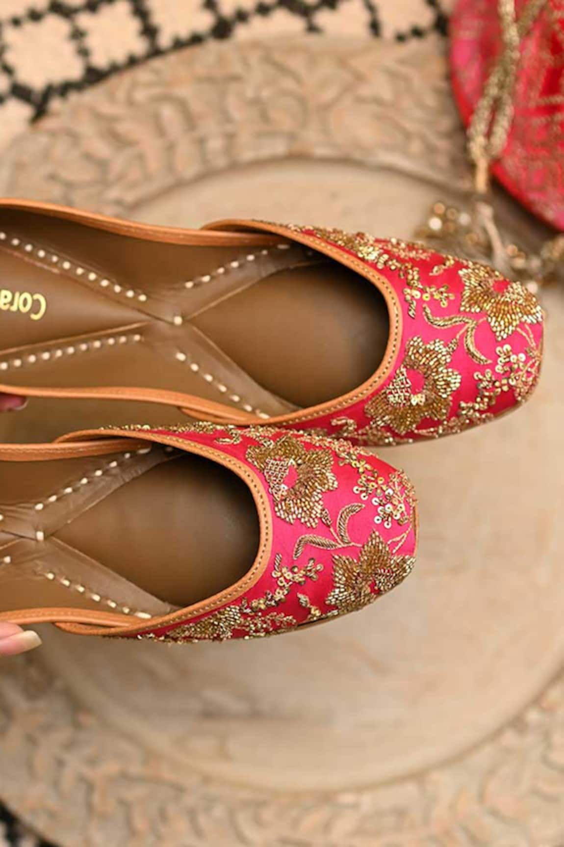 Coral Haze Ava Floral Jaal Embroidered Juttis