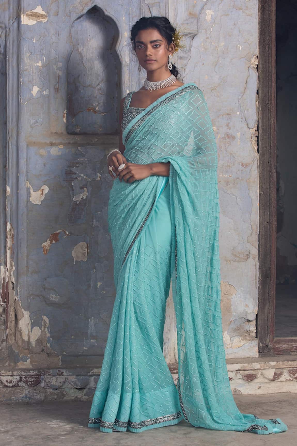 Nitika Gujral Sequin Work Saree With Sleeveless Blouse