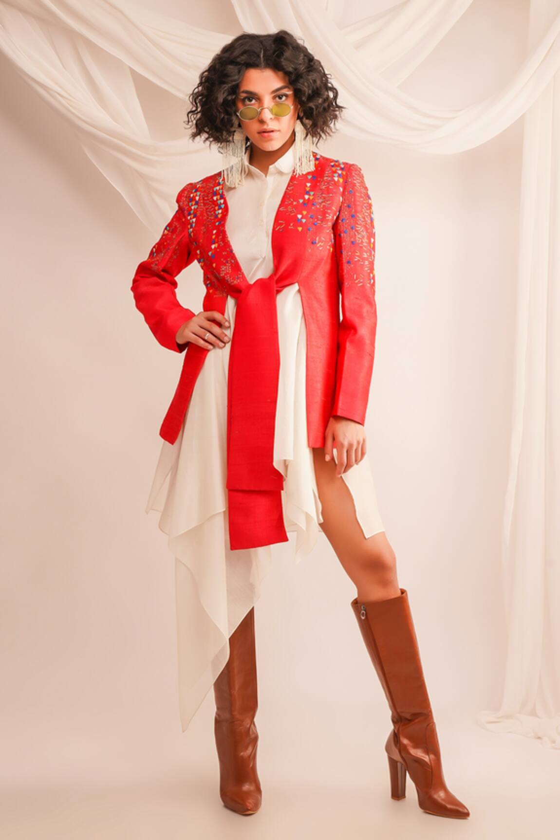 Jajaabor Textured Jacket With Shirt Dress 