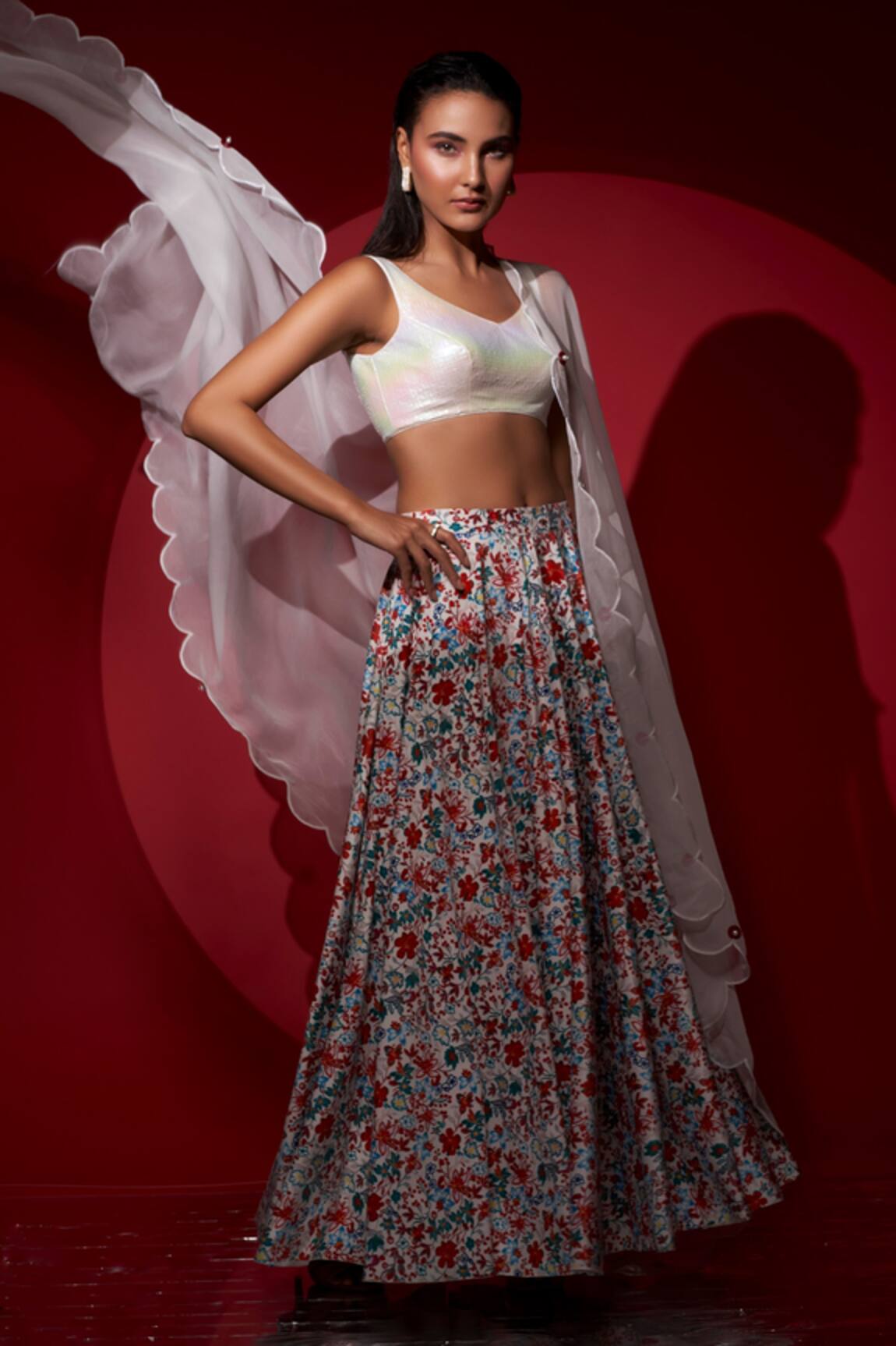 Pooja Bagaria Floral Print Lehenga Set