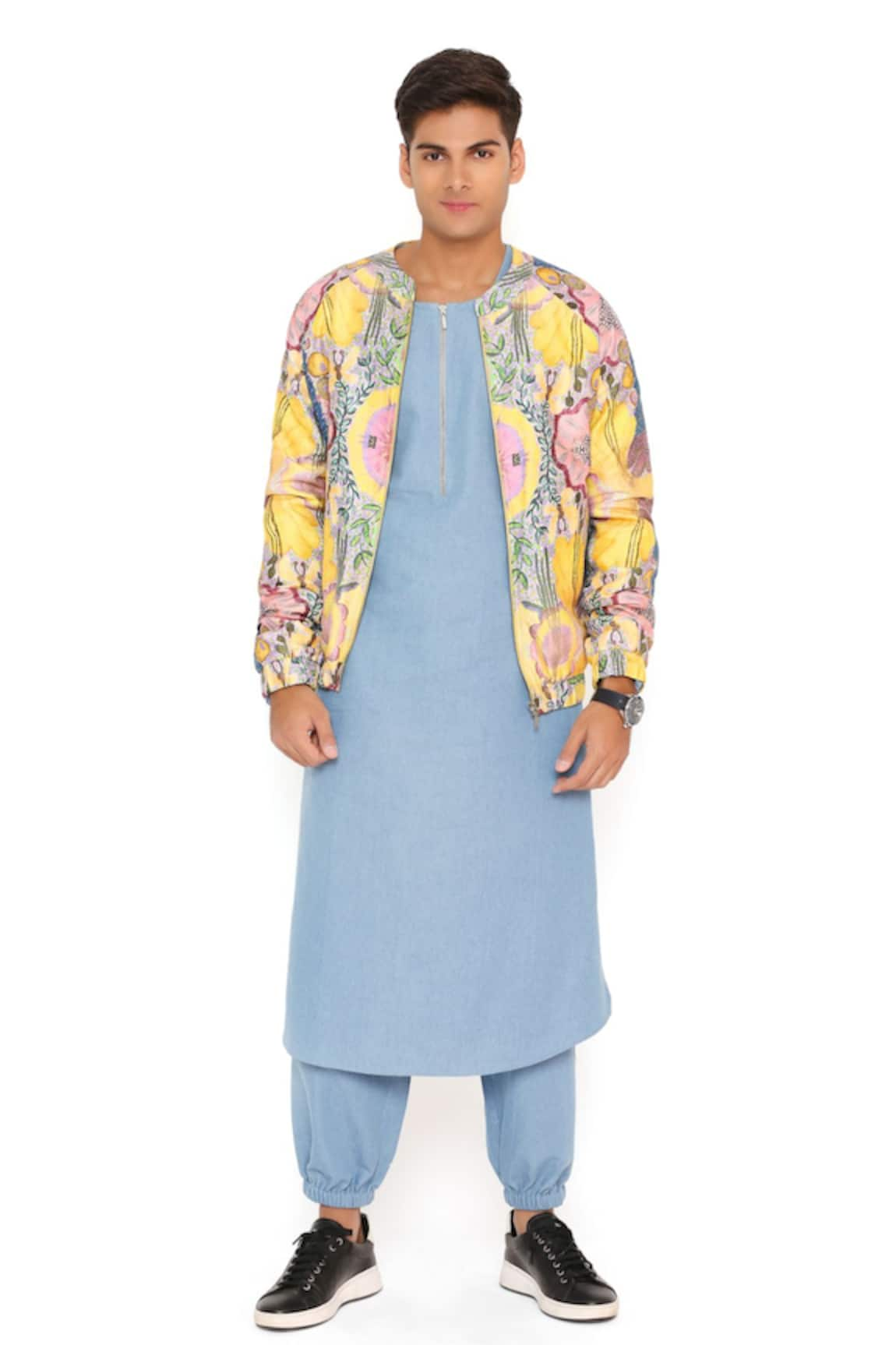 PS Men by Payal Singhal Printed Bomber Jacket Kurta Set