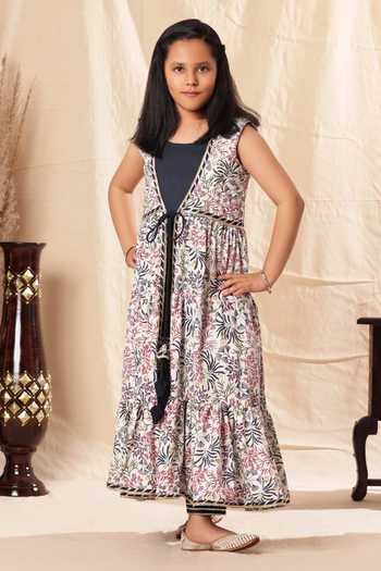 Littlecheer Kurta Set With Printed Shrug 