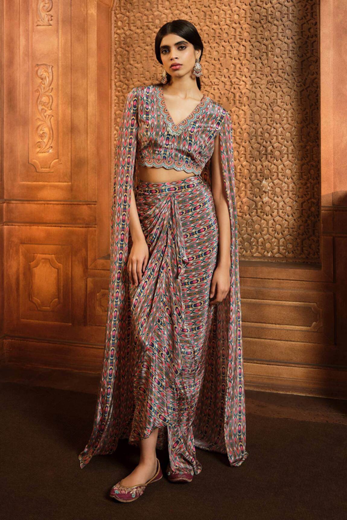 Aneesh Agarwaal Printed Blouse & Skirt Set 