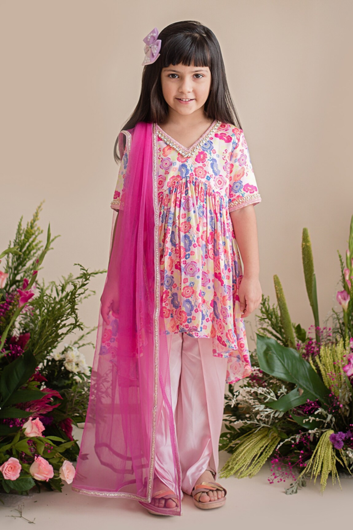 Pa:Paa Floral Print Kurta & Dhoti Pant Set