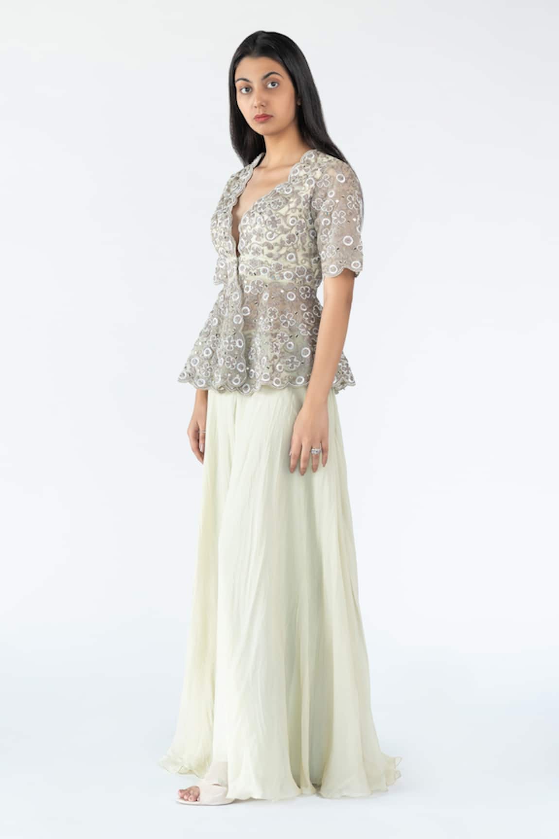 Nikita Vishakha Organza Gharara And Peplum Top Set 