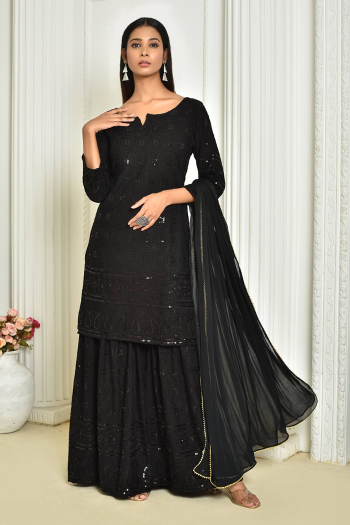 Samyukta Singhania Leaf Embroidered Kurta Sharara Set