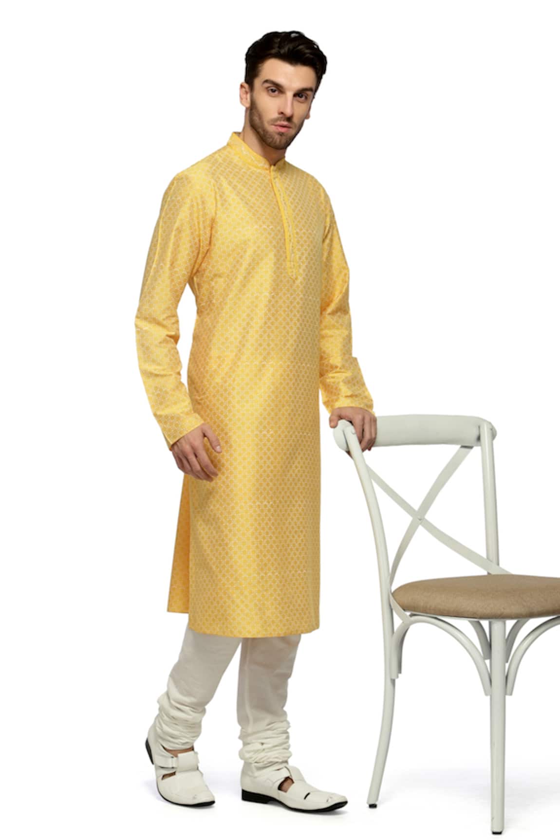 A!A By Abrar Ali Silk Katan Jaal Print Kurta With Churidar