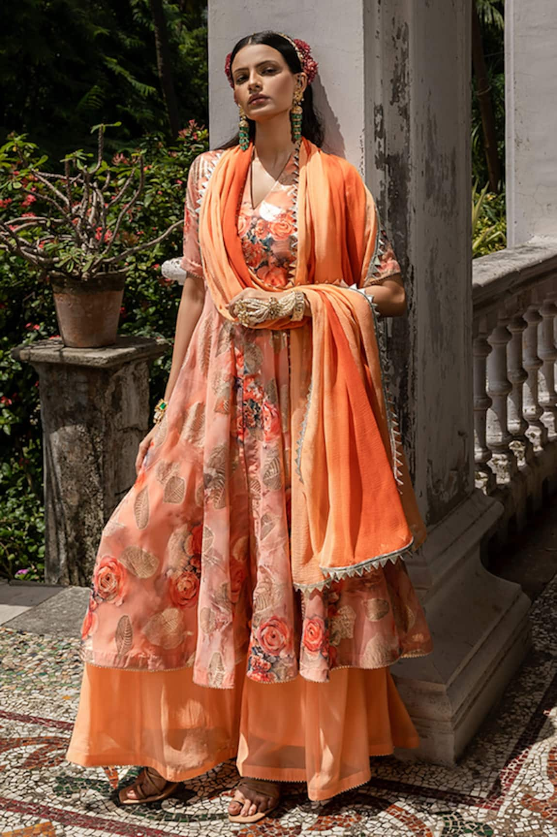 Amrin khan Floral Print Anarkali Palazzo Set