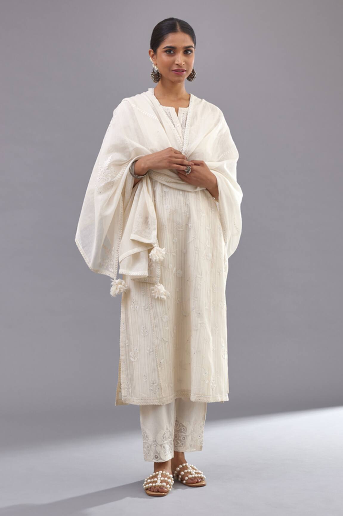 Kora Jaal Embroidered Straight Kurta Pant Set 