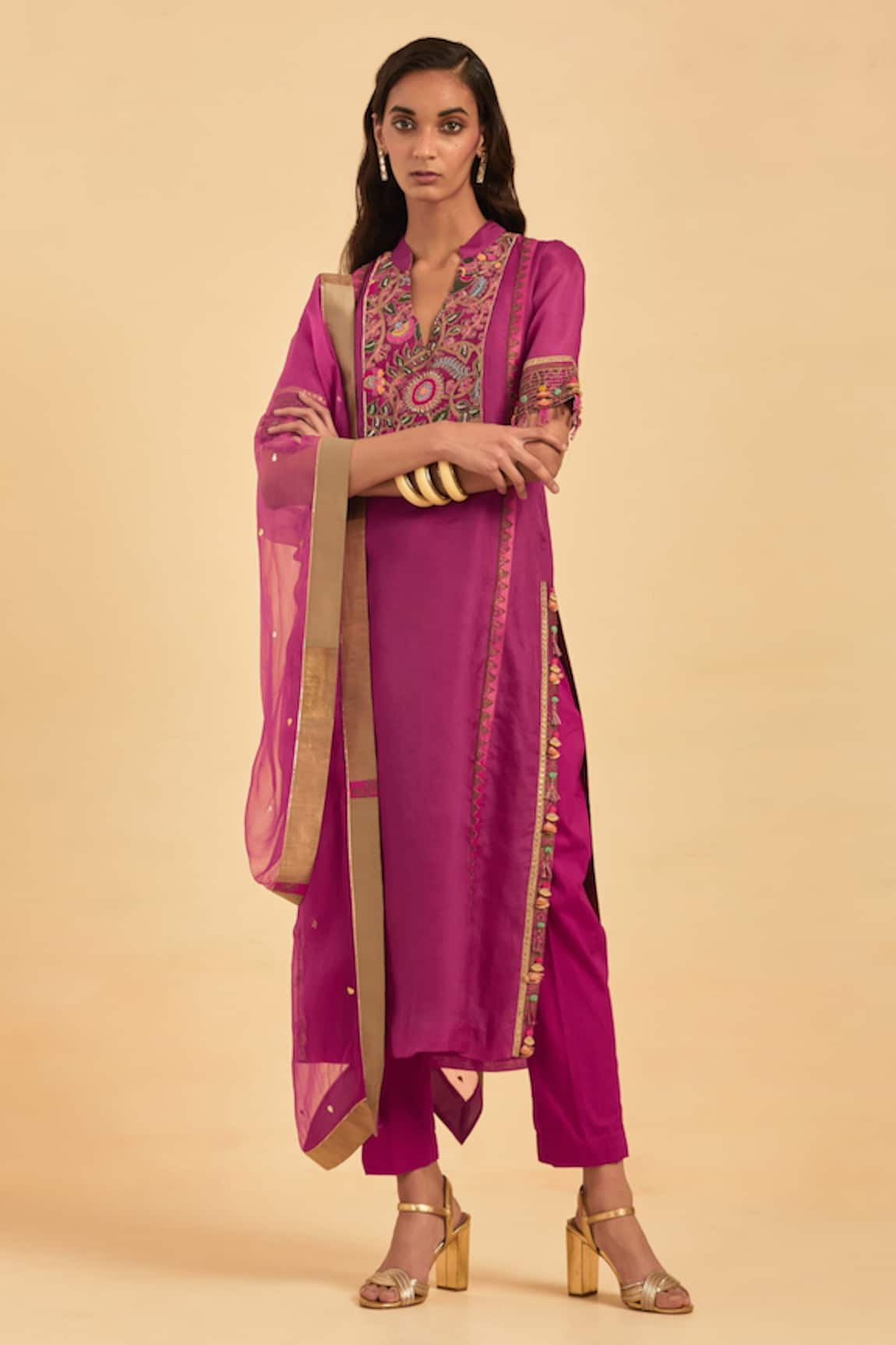 AUM by Asit and Ashima Flower Hand Embroidered Yoke Kurta Set