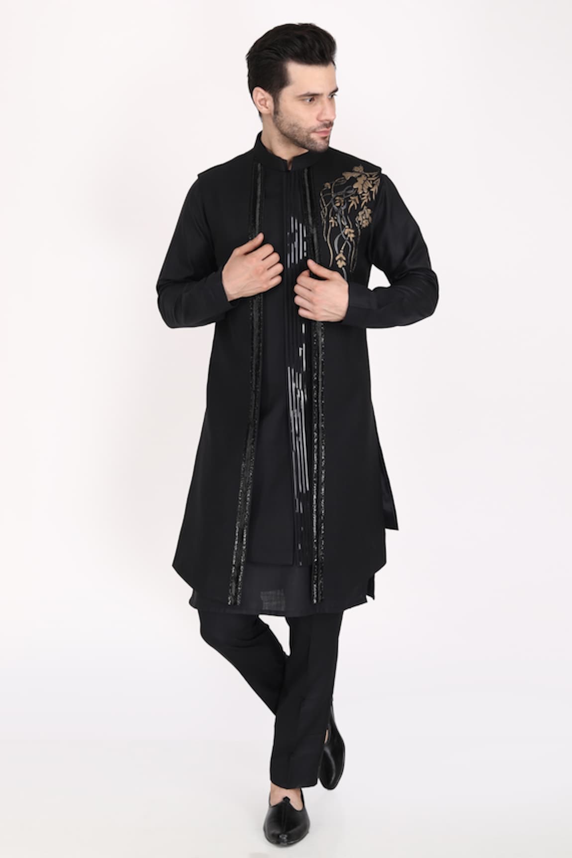 Manish Nagdeo Panelled Longline Bundi Kurta Set