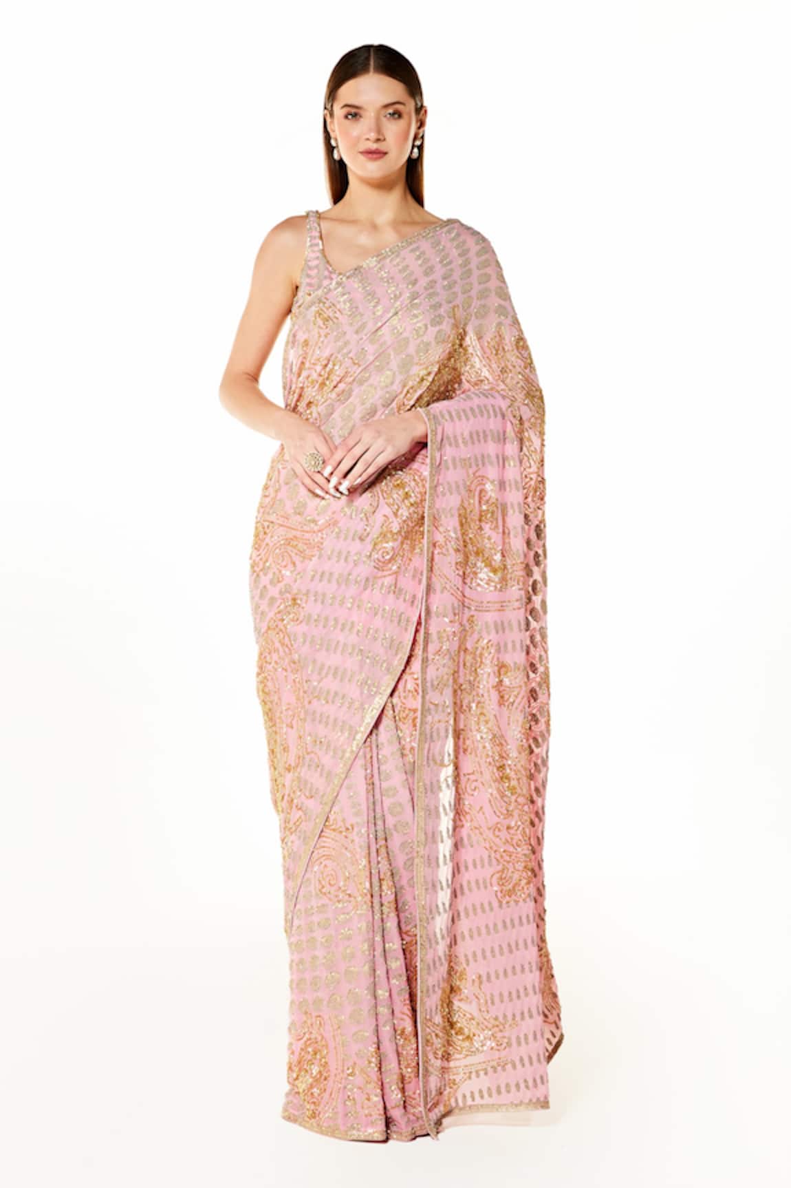 Rabani & Rakha Zaynab Paisley Embroidered Saree With Blouse 