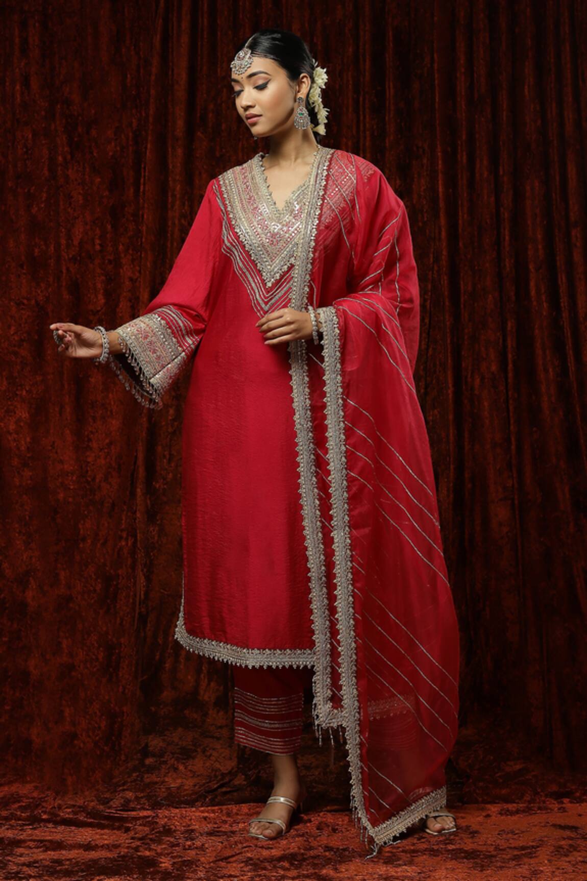 Shikhar Sharma V-Neck Embroidered Kurta Pant Set