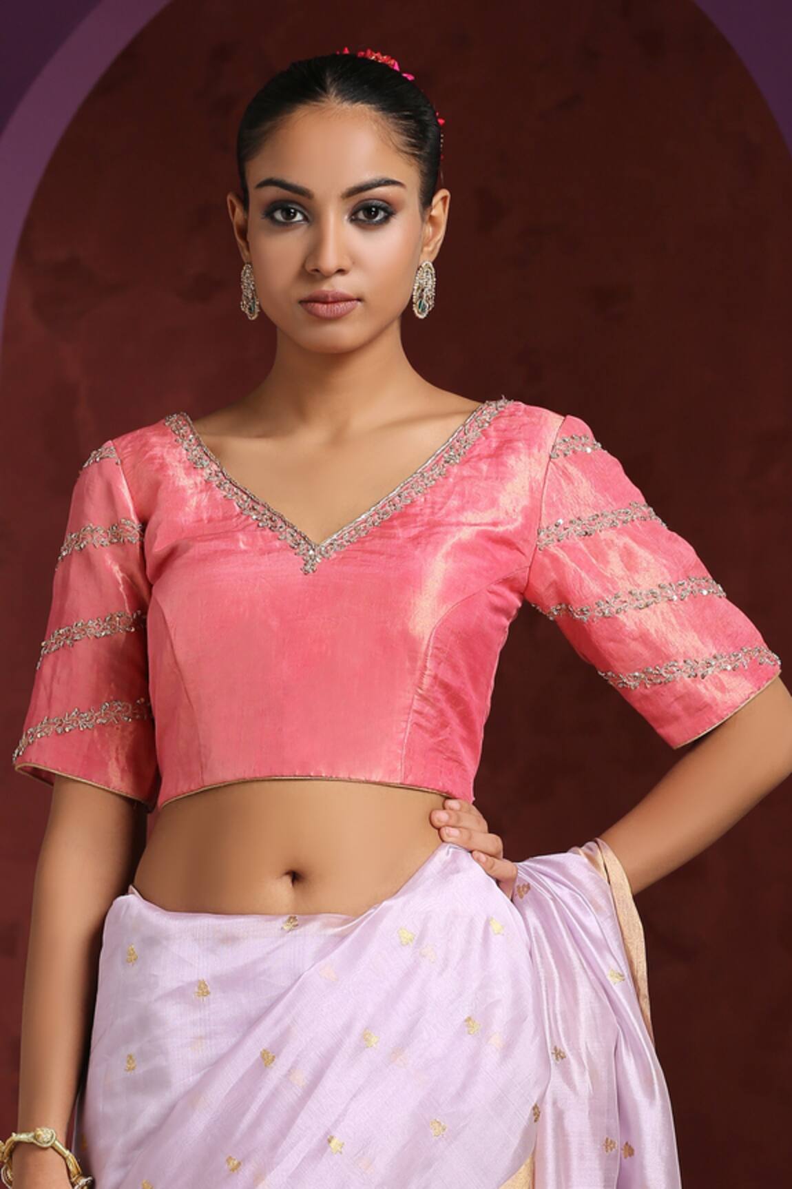 Weaver Story Neckline Embroidered Blouse 