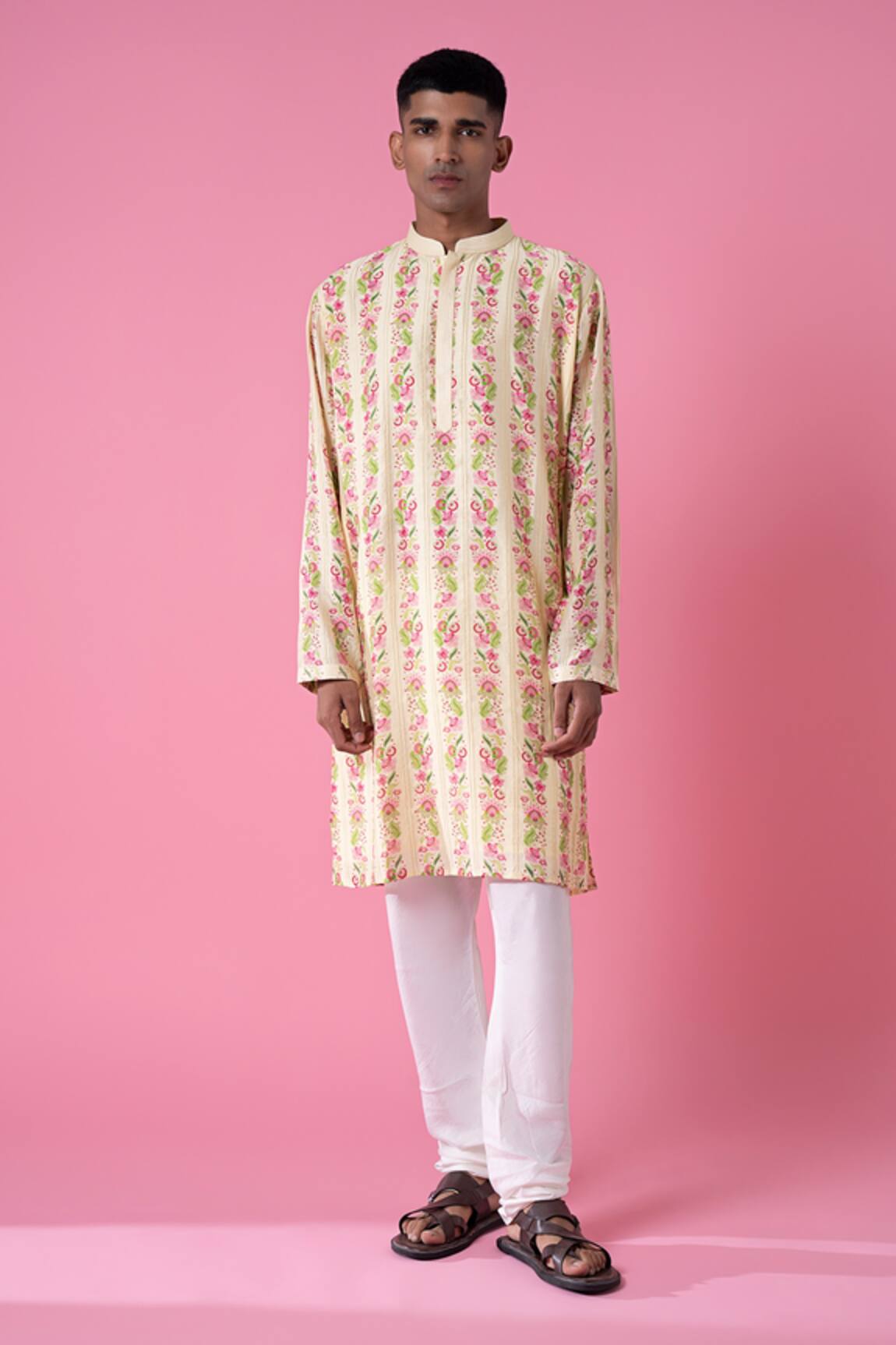 Siddhartha Bansal Wild Flower Border Stripe Print Kurta Set