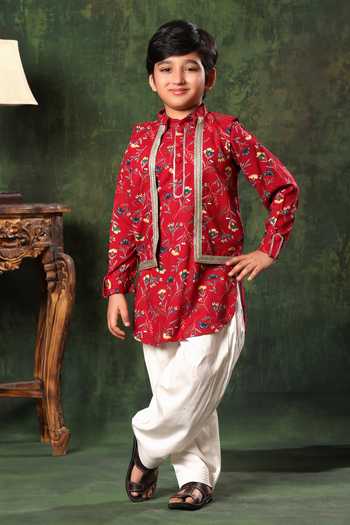 Littlecheer Floral Print Nehru Jacket & Kurta Set 